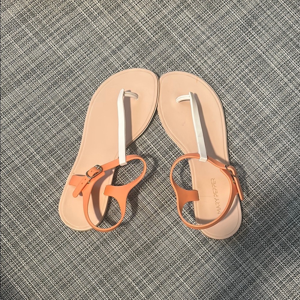 Mary Pepper orange and white thong Sandals